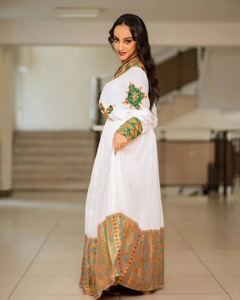 Appealing Green Golden Traditional Ethiopian Dress
