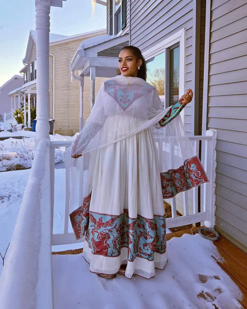 Luxurious Red Traditional Ethiopian Dress