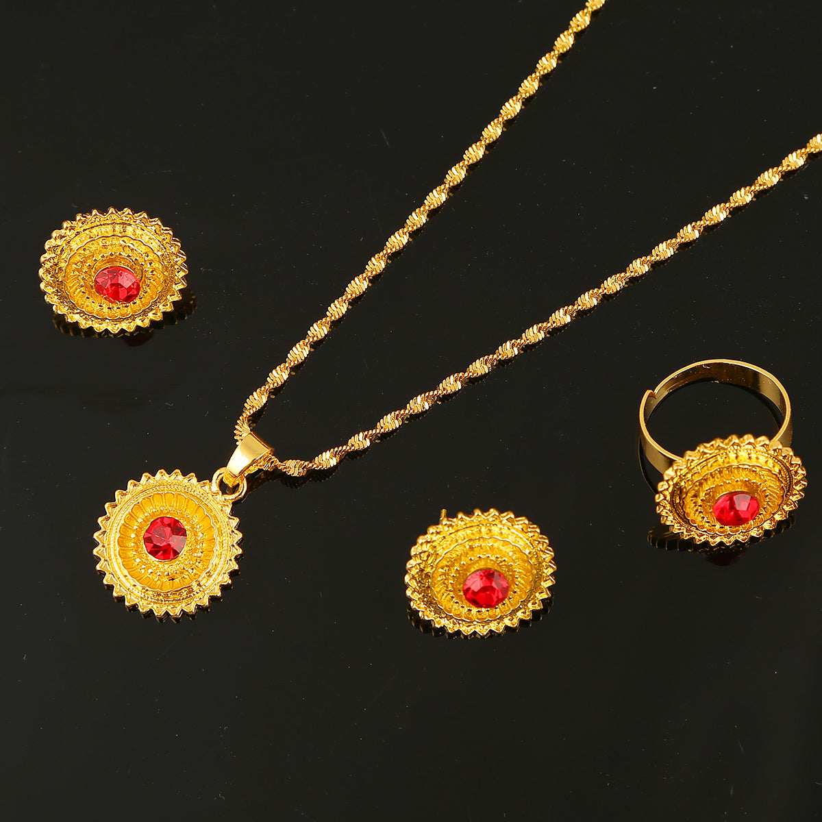 Luxury Necklace Earrings Ring Three Piece Set
