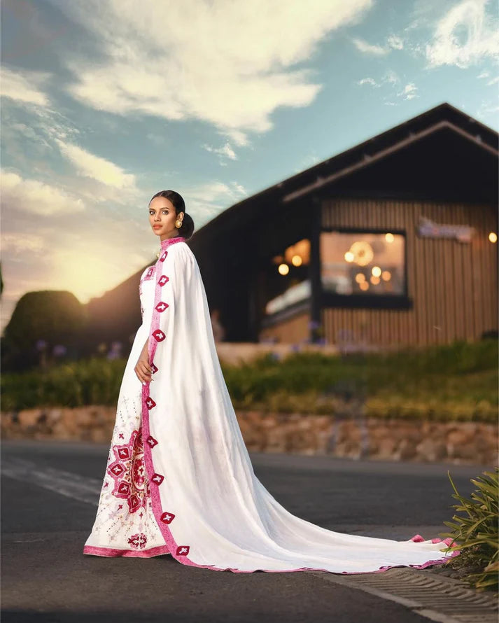 exceptional pink Habesha wedding dress is a testament to the exquisite craftsmanship