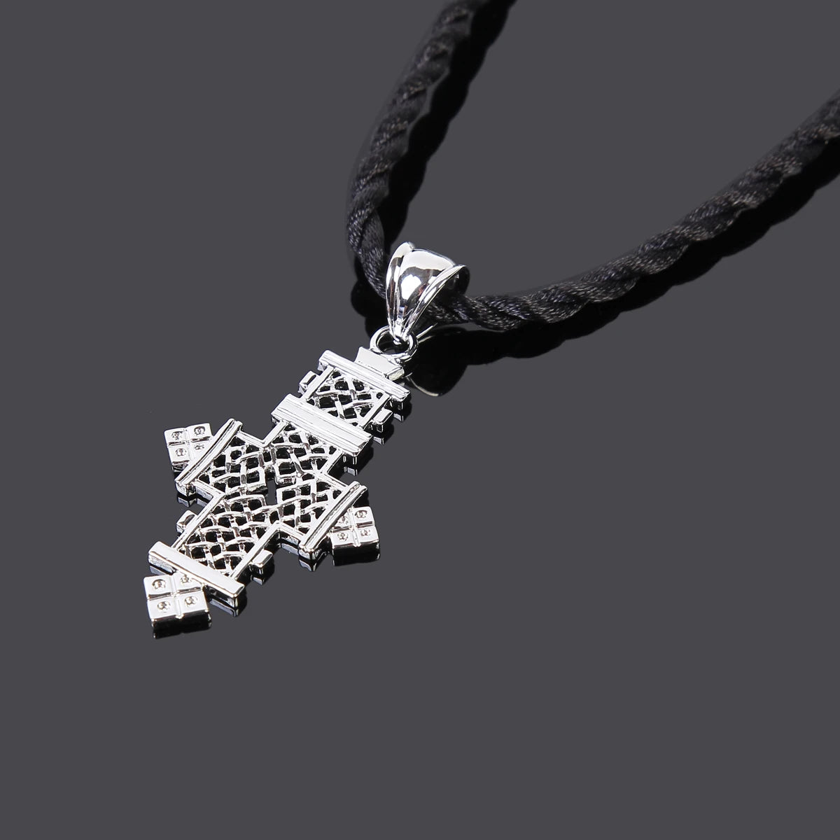 Ethiopian Hollow Cross Pendant Necklace Women Men Rope Silve Gold Color African Chain Jewelry