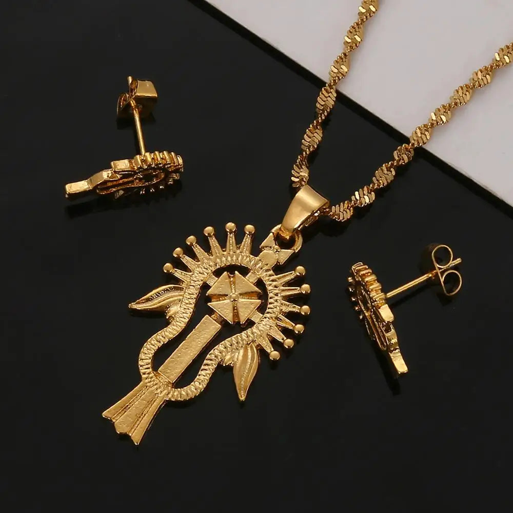 Ethiopian Fashion Eritrea Habesha Gold Color Jewelry Sets African Set Women Wedding Jewelry