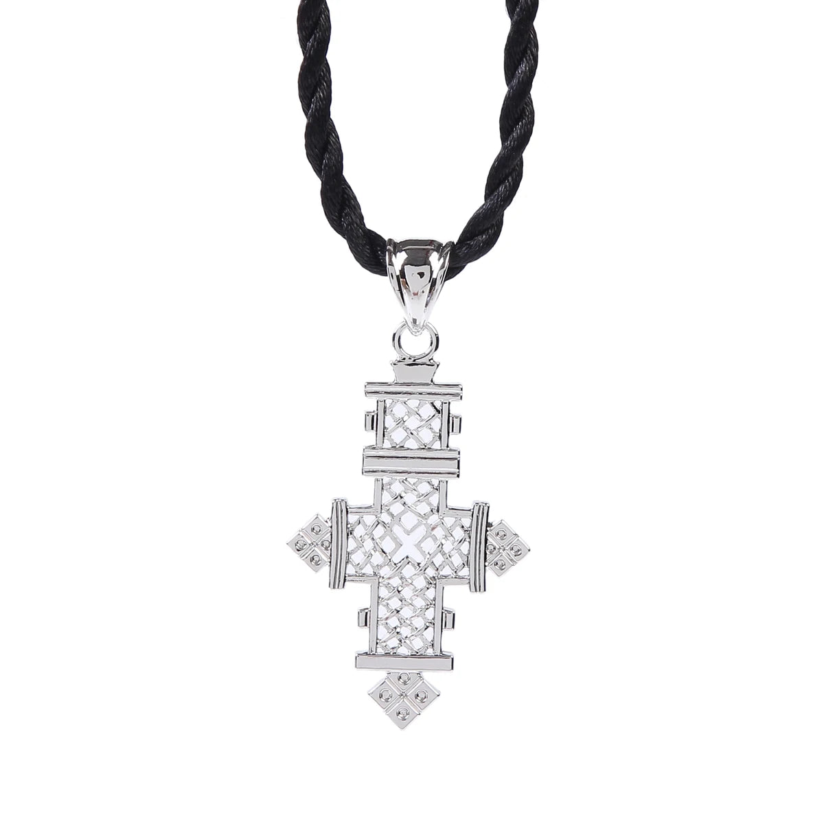 Ethiopian Hollow Cross Pendant Necklace Women Men Rope Silve Gold Color African Chain Jewelry