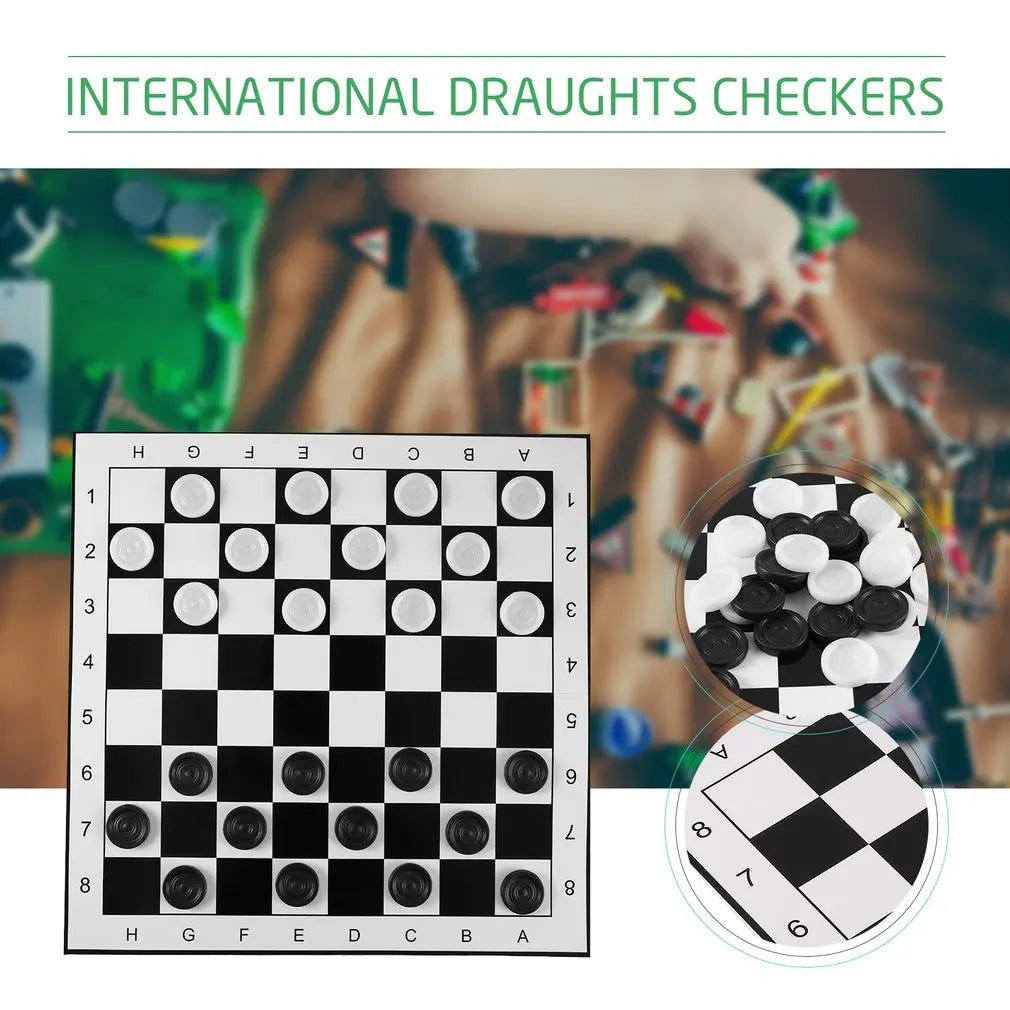 Large Size Plastic Checkers/Draughts Folding Chessboard International Chess Set Travel Board Game Competition Toy