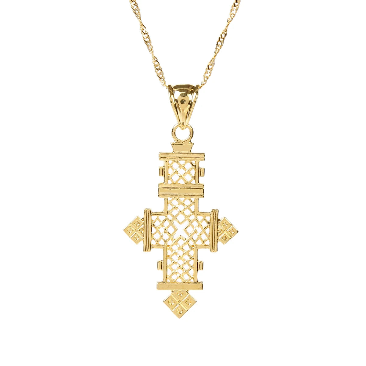 Ethiopian Hollow Cross Pendant Necklace Women Men Rope Silve Gold Color African Chain Jewelry