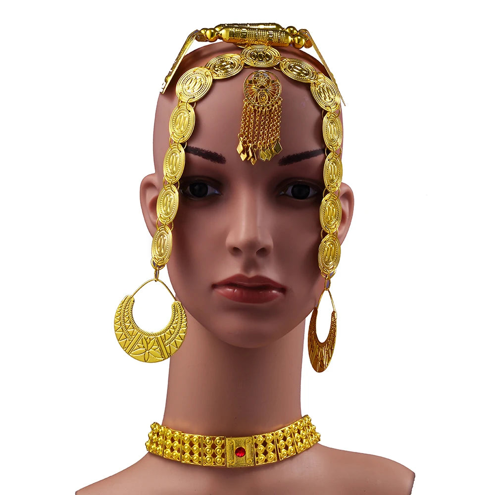 Ethlyn 2019 Latest Gold Color Red Stone Women Eritrean Traditional Wedding Jewelry Sets S112C