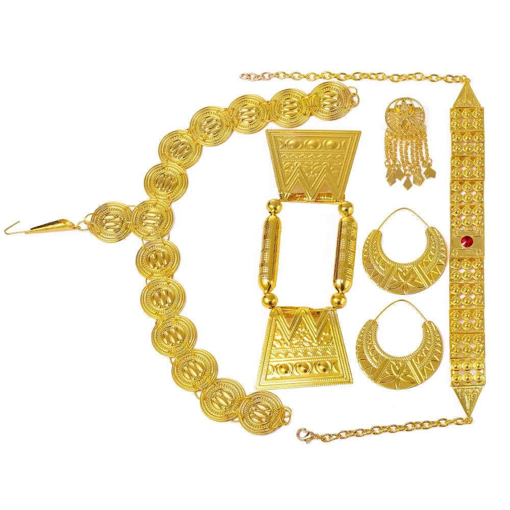 Ethlyn 2019 Latest Gold Color Red Stone Women Eritrean Traditional Wedding Jewelry Sets S112C