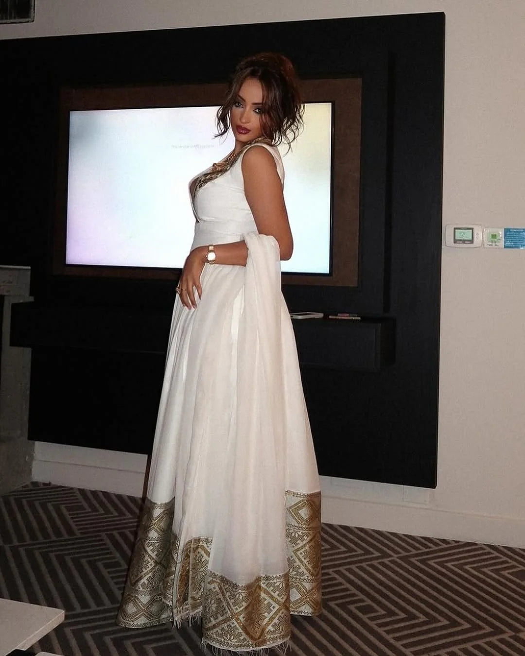 Breathtaking Silver-Toned Habesha Dress Artisan Crafted Wide Hem Habesha Kemis