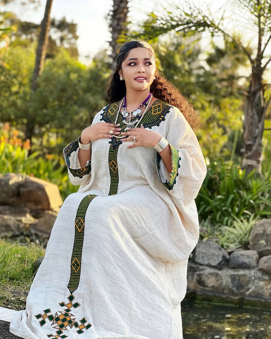 Charming Multicolored Habesha Traditional Attire Made with Cultural Fabric Simple