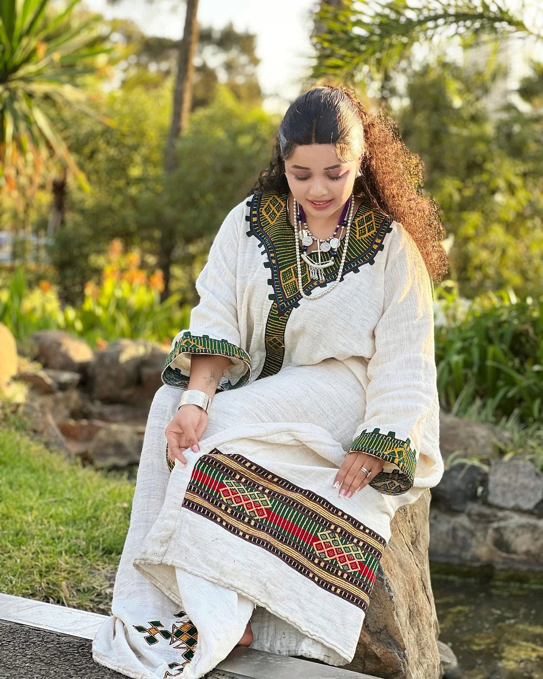 Charming Multicolored Habesha Traditional Attire Made with Cultural Fabric Simple
