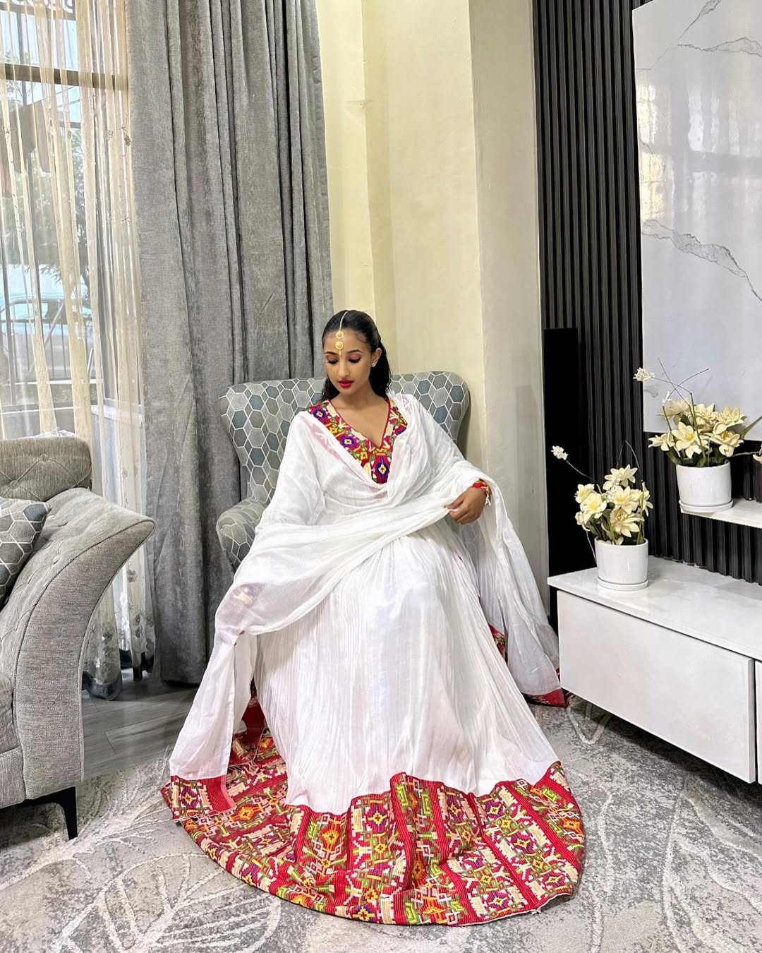 Captivating Red Habesha Attire Vibrant Traditional Garment for Church and Cultural Festivities Habesha Kemis