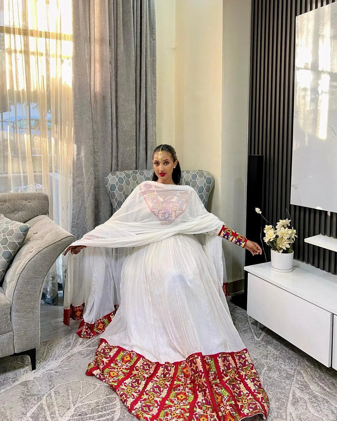 Captivating Red Habesha Attire Vibrant Traditional Garment for Church and Cultural Festivities Habesha Kemis