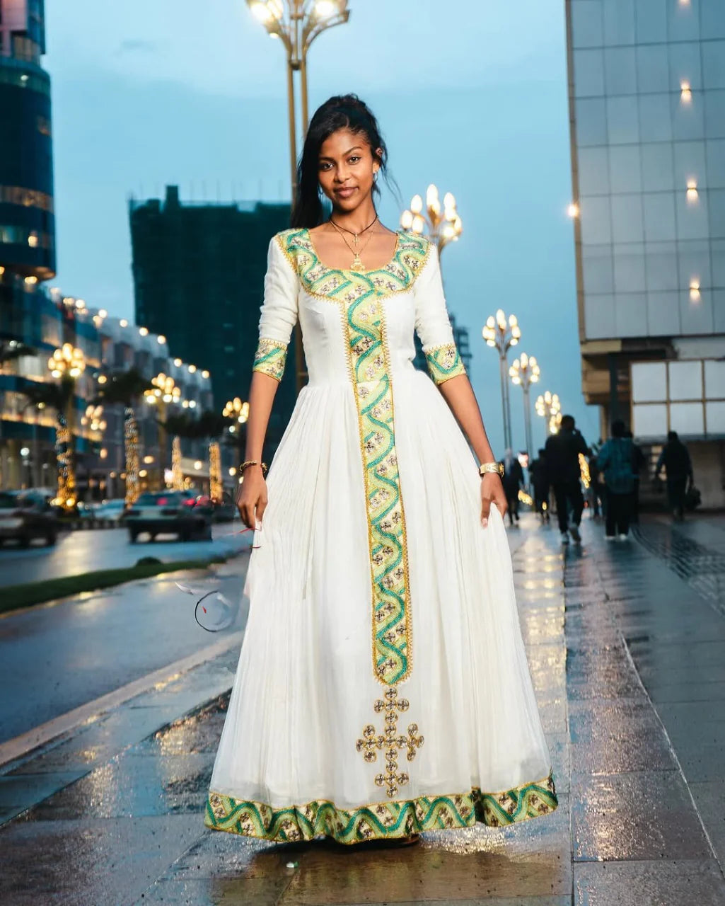 Charming Light Green Habesha Attire: Simple Yet Stunning Traditional Garment