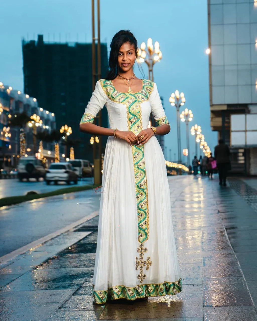 Charming Light Green Habesha Attire: Simple Yet Stunning Traditional Garment