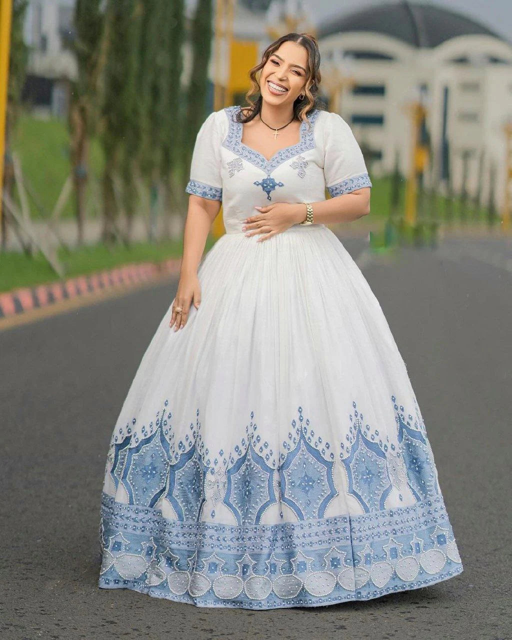 Azure Beaded Habesha Bridal Gown Sparkle and Glow in Our Radiant Habesha Wedding Attire