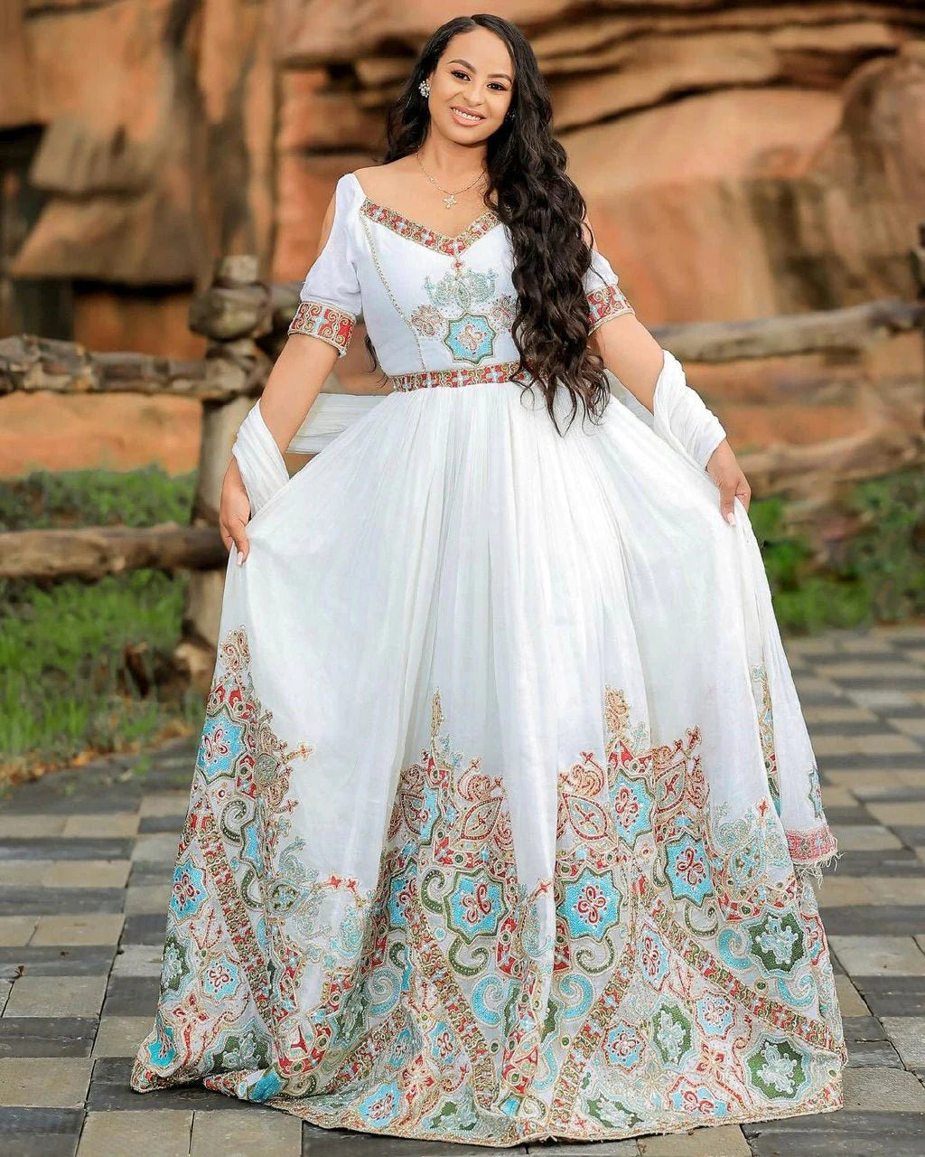 Luminous Light Tone Wedding Habesha Dress Contemporary Habesha Kemis in Traditional Style
