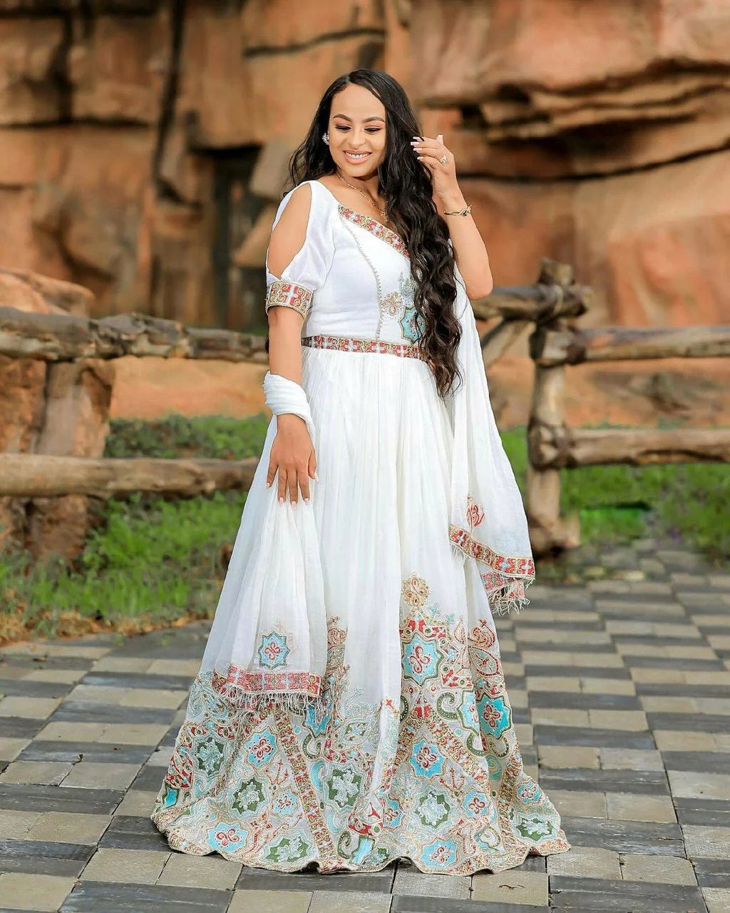 Luminous Light Tone Wedding Habesha Dress Contemporary Habesha Kemis in Traditional Style