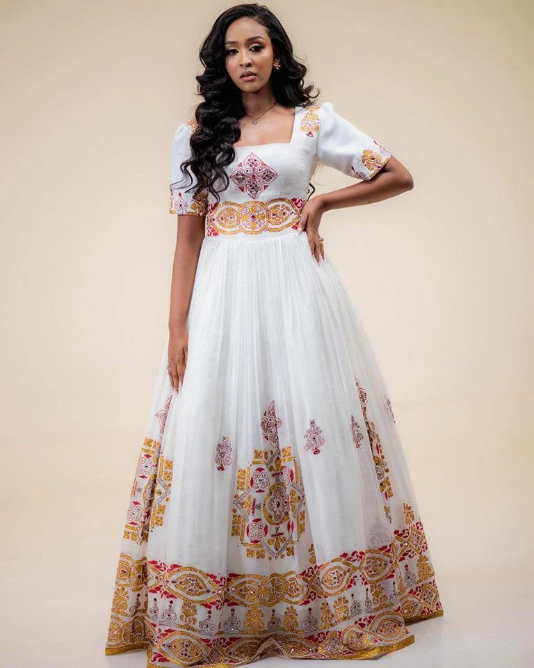 Stunning Colorful Wedding Habesha Dress Contemporary Habesha Kemis in Traditional Style