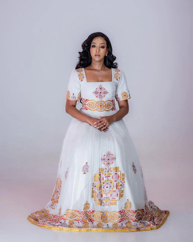 Stunning Colorful Wedding Habesha Dress Contemporary Habesha Kemis in Traditional Style