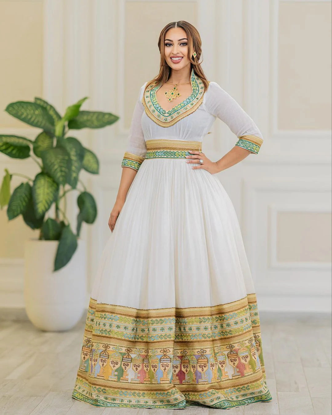Handwoven wedding Habesha Kemis in stunning hues, showcasing the beauty of Habesha craftsmanship