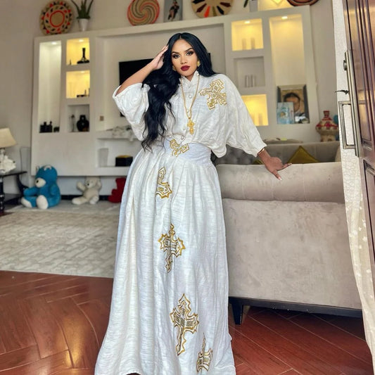 Handwoven Habesha dress, traditional Habesha attire, modern Habesha Kemis