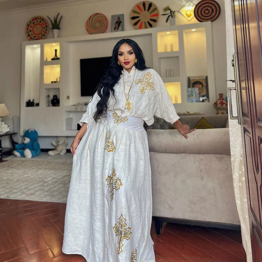 Handwoven Habesha dress, traditional Habesha attire, modern Habesha Kemis