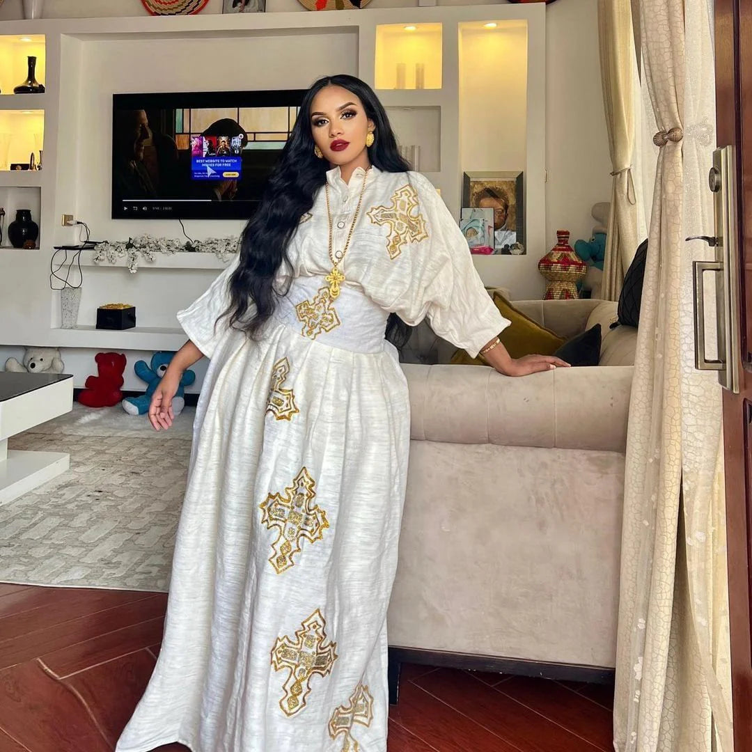 Handwoven Habesha dress, traditional Habesha attire, modern Habesha Kemis