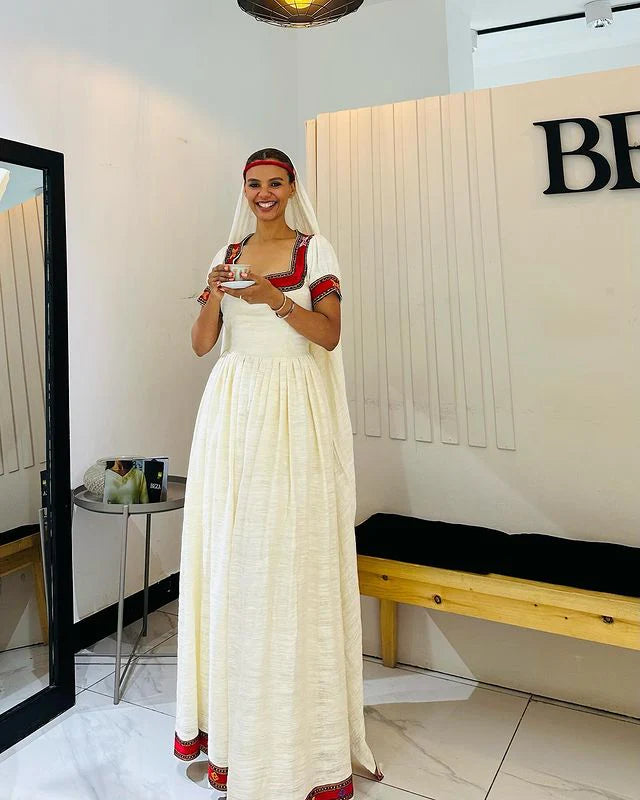 Simple Red Habesha Kemis, Traditional Habesha Dress