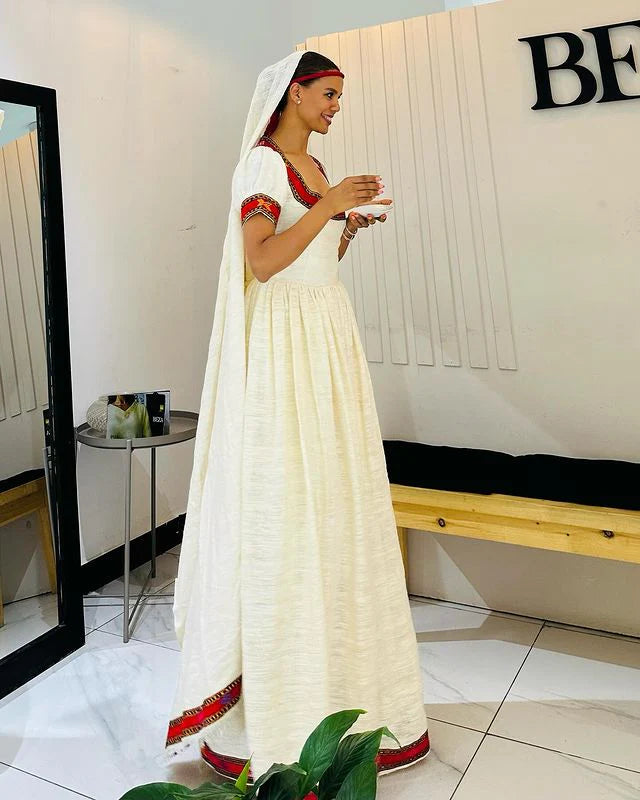 Simple Red Habesha Kemis, Traditional Habesha Dress
