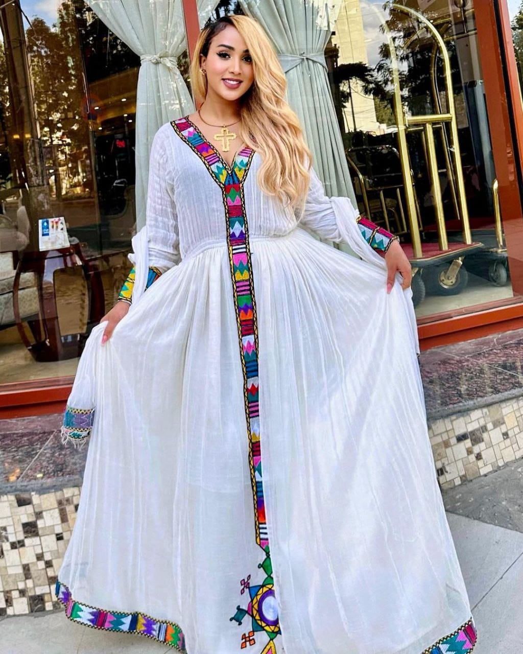 Habesha Elegance: Contemporary Menen Fabric Habesha Dress