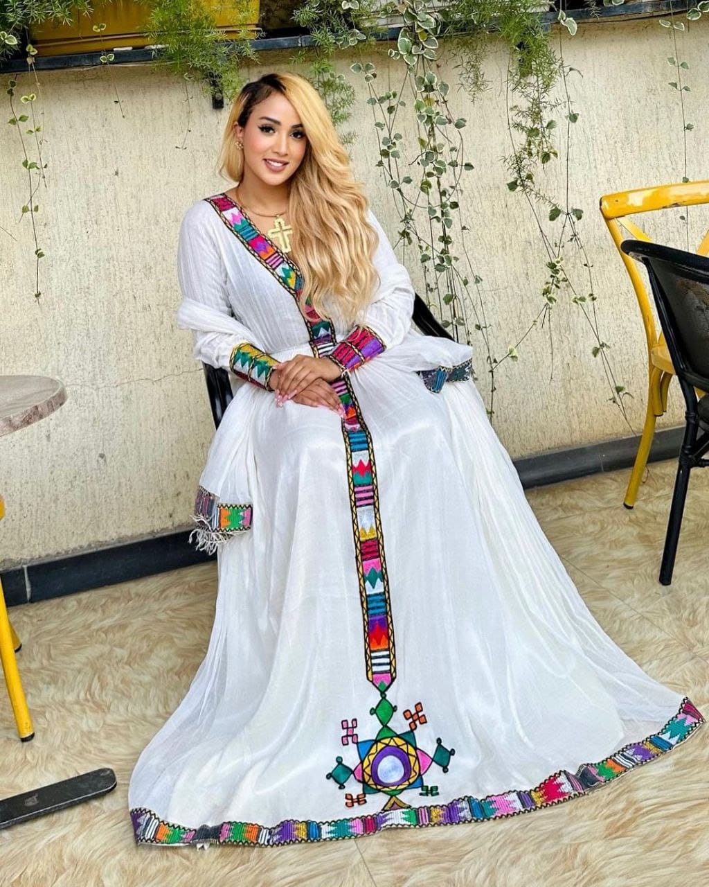 Habesha Elegance: Contemporary Menen Fabric Habesha Dress