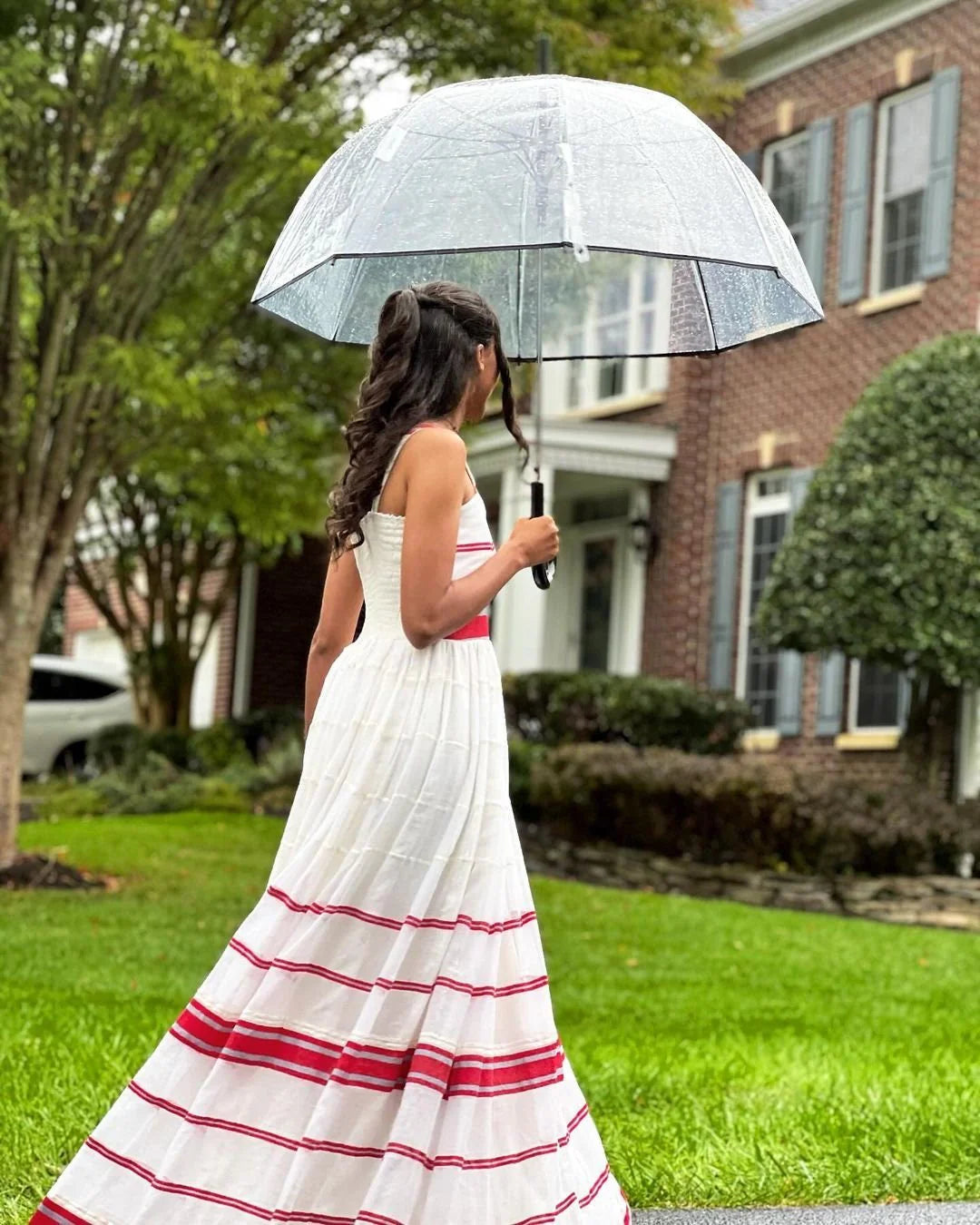 Summer Elegance White Dress with Pink Stripes Habesha Libs