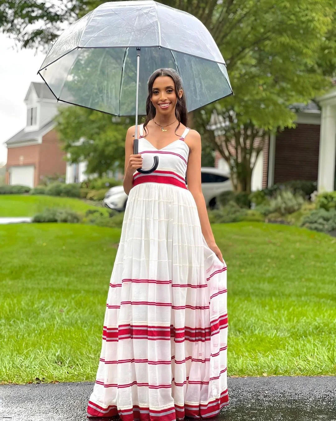 Summer Elegance White Dress with Pink Stripes Habesha Libs