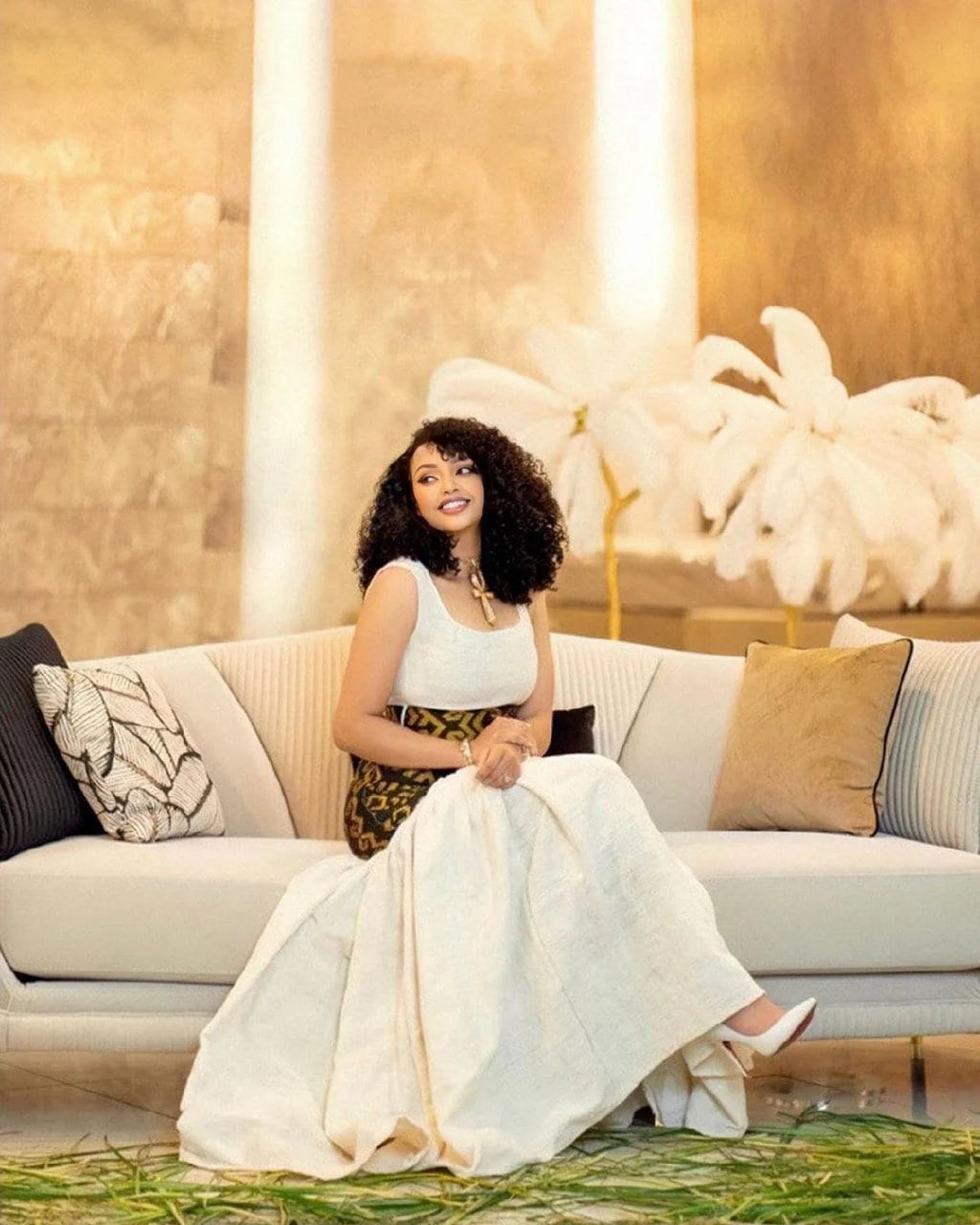 Elegant shimena and gabi Habesha dress with intricate Tilf design at the waist