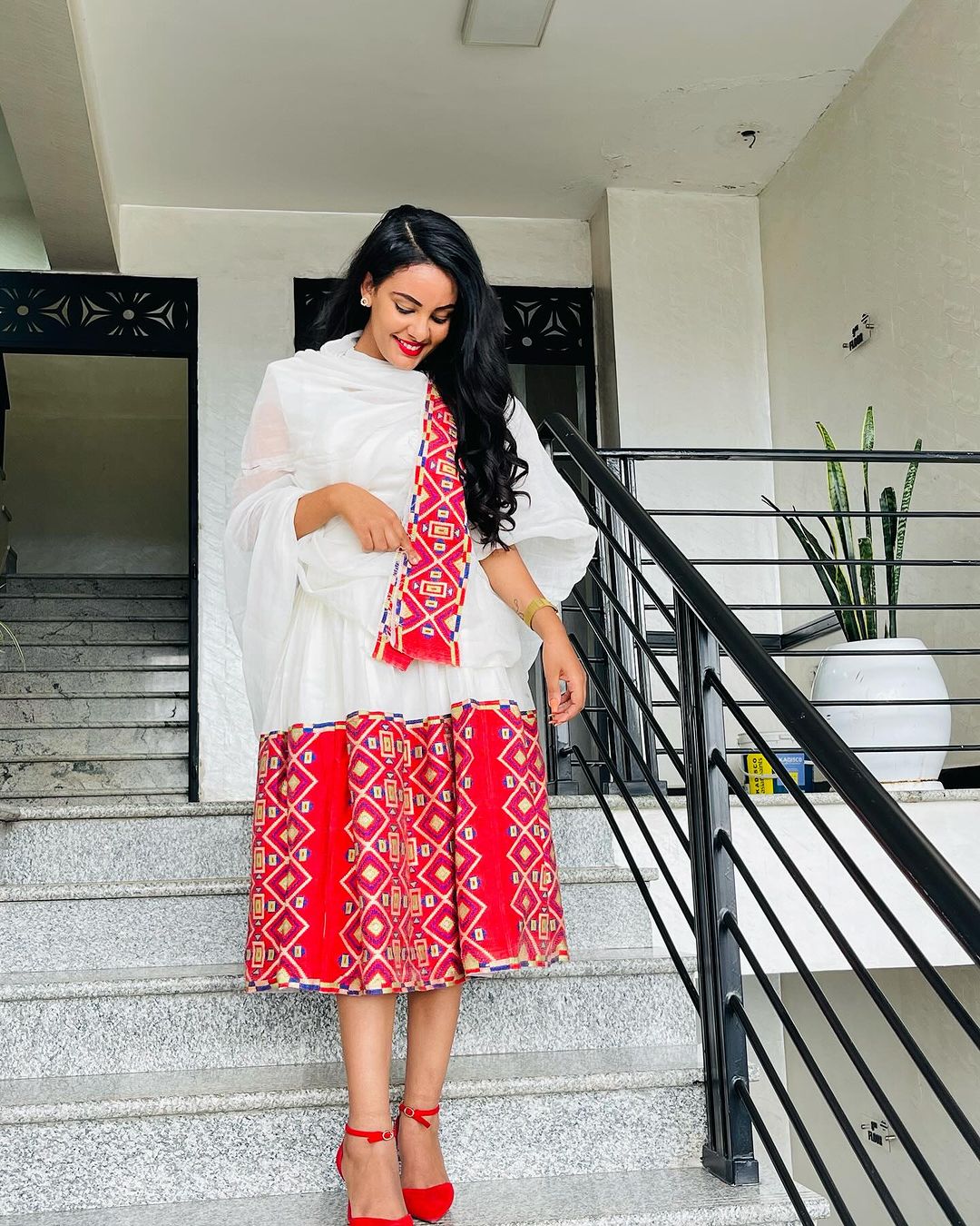 Short Crimson Minimalist Habesha Gown, Habesha Attire, Classic Habesha Style