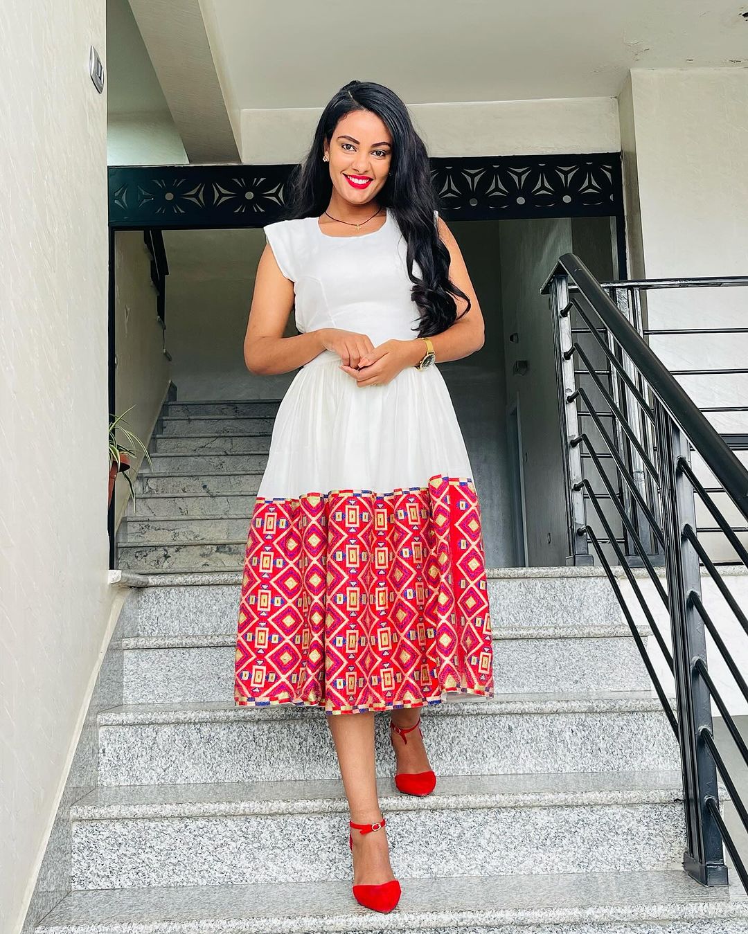 Short Crimson Minimalist Habesha Gown, Habesha Attire, Classic Habesha Style