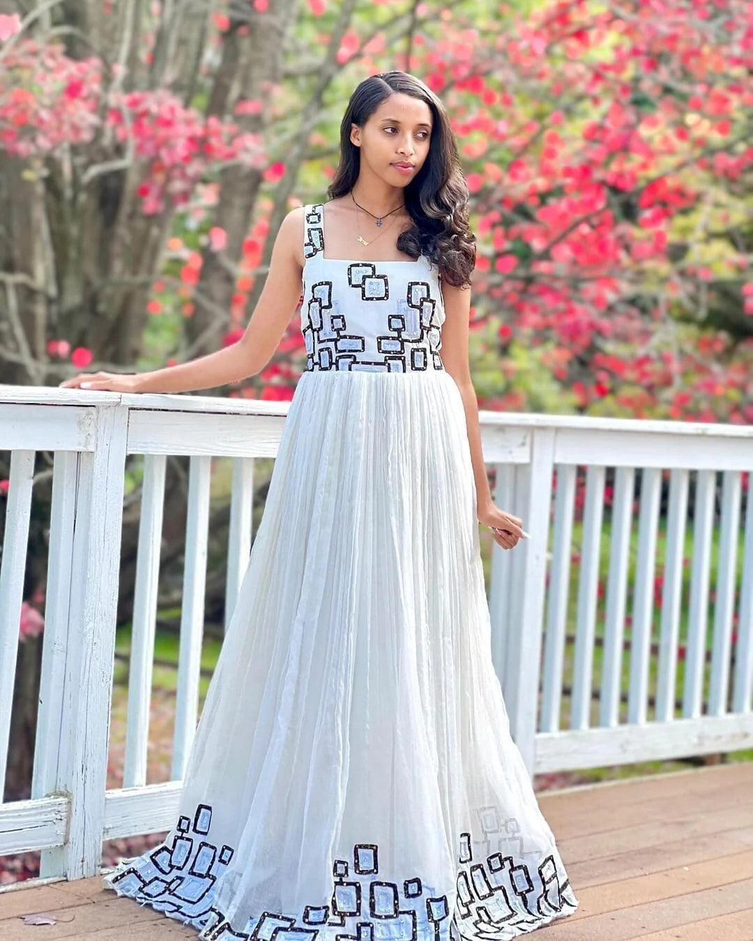 Timeless Elegance in Habesha Dress featuring Geometric Box Patterns