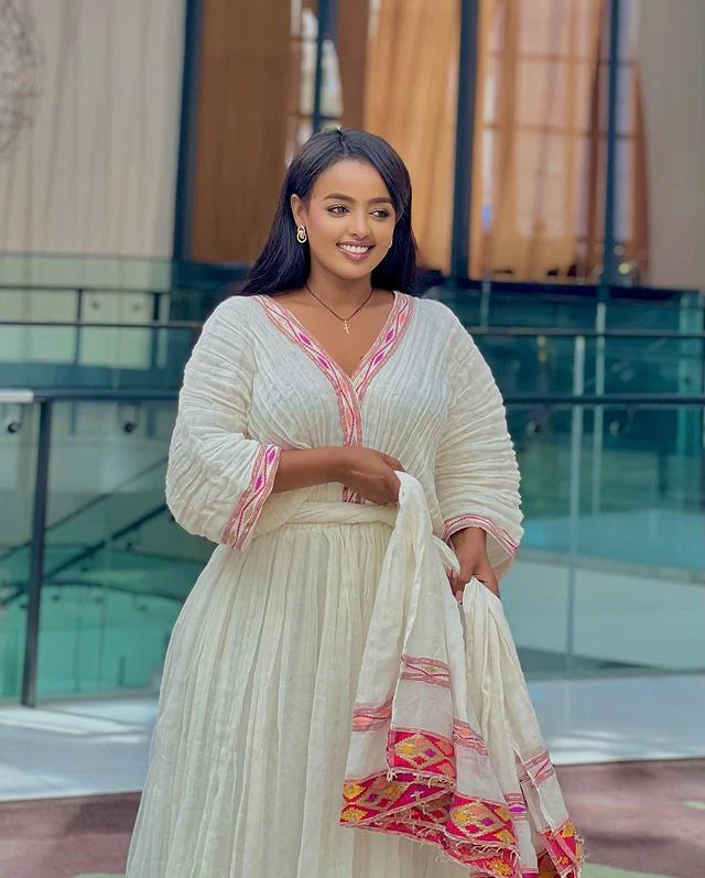 Stunning Light Color Habesha Dress Effortless Grace in Habesha Kemis