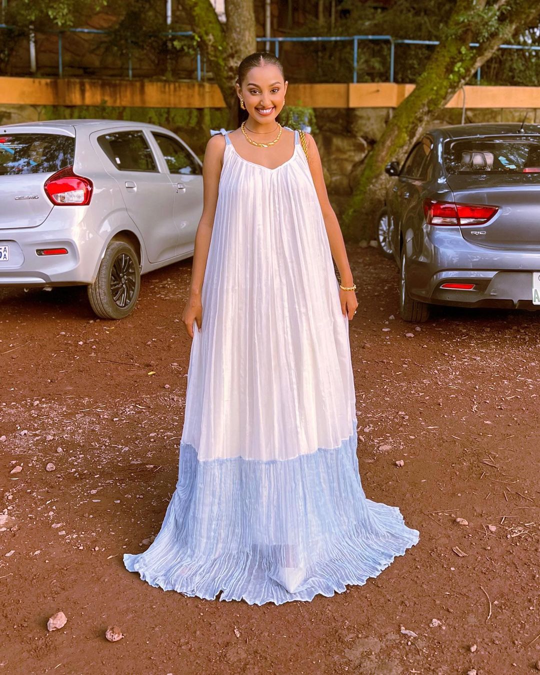 Chic Free-Size Habesha Dress with a Blue Pattern Timeless Habesha Kemis