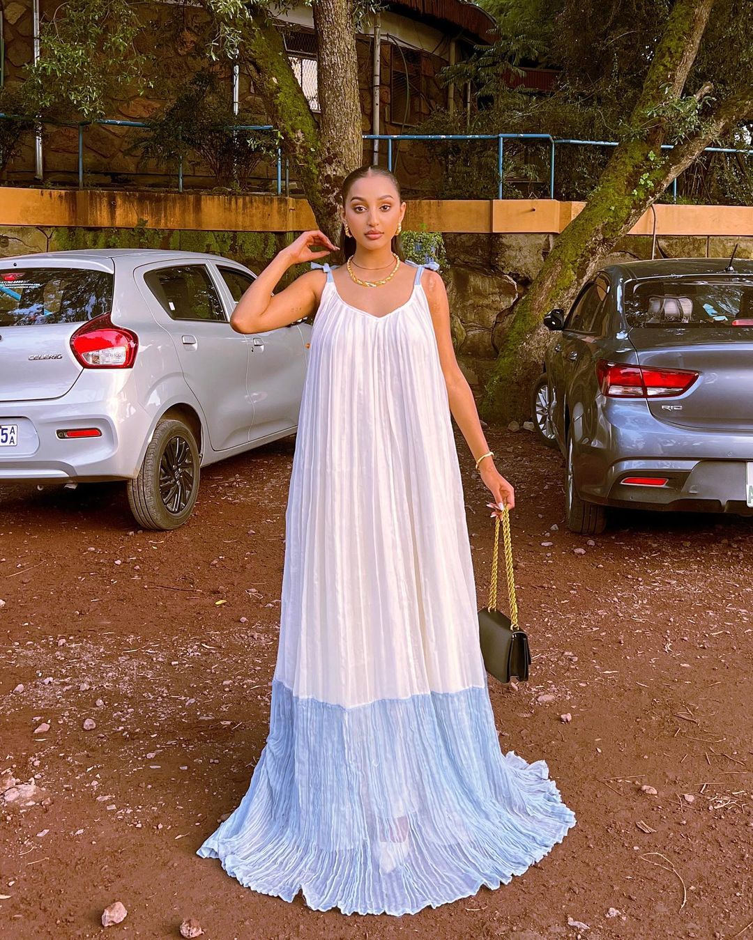 Chic Free-Size Habesha Dress with a Blue Pattern Timeless Habesha Kemis