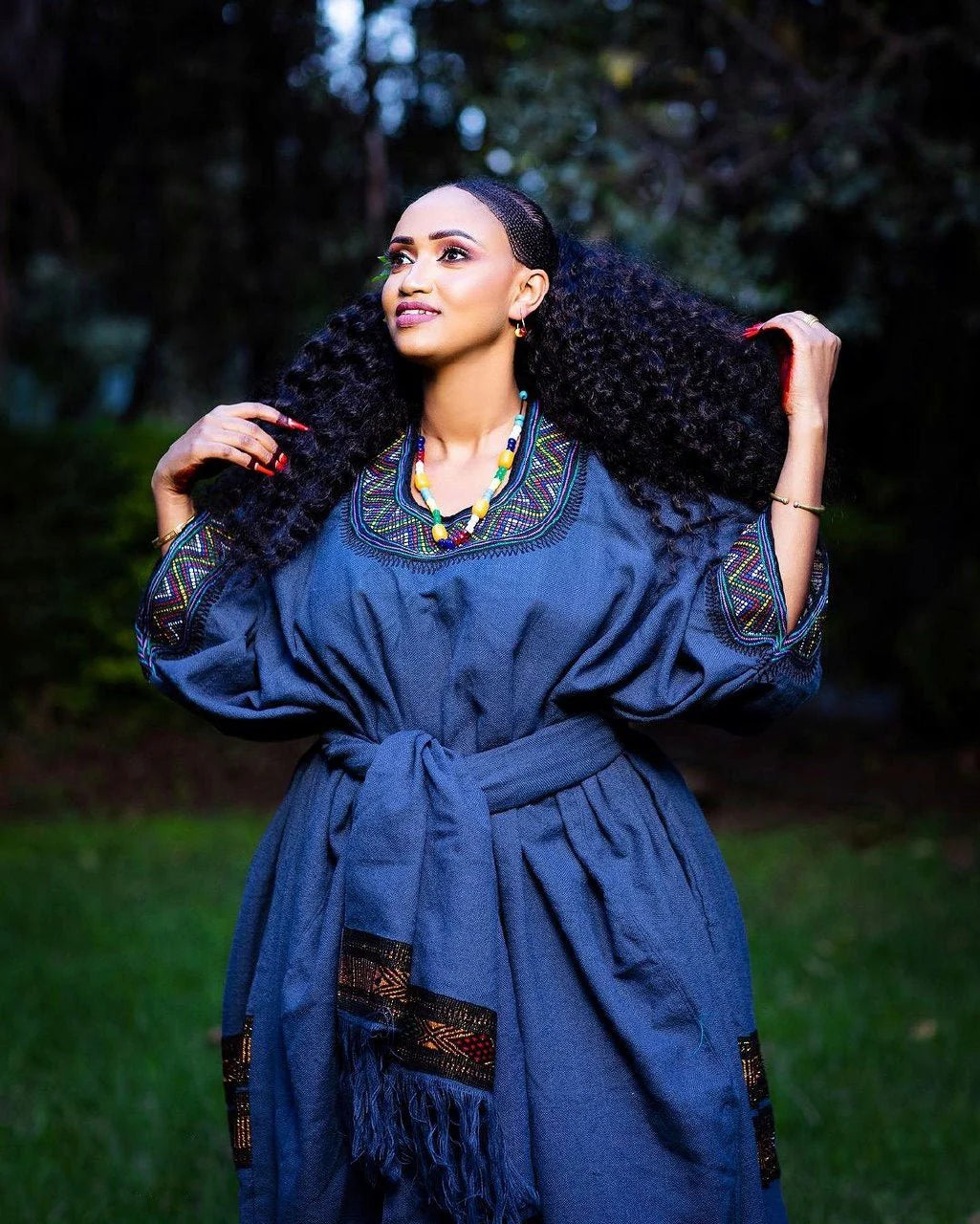 Beautiful Blue Raya Dress, a traditional Habesha garment that showcases rich cultural heritage