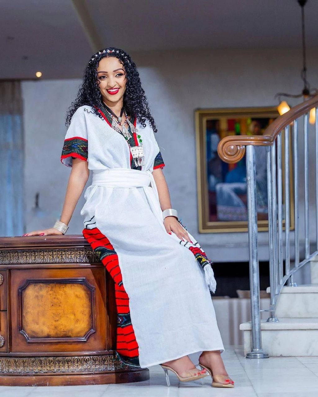 Kemise Habesha Garment Crimson Pattern Habesha Cultural Attire Habesha Traditional Dress Style