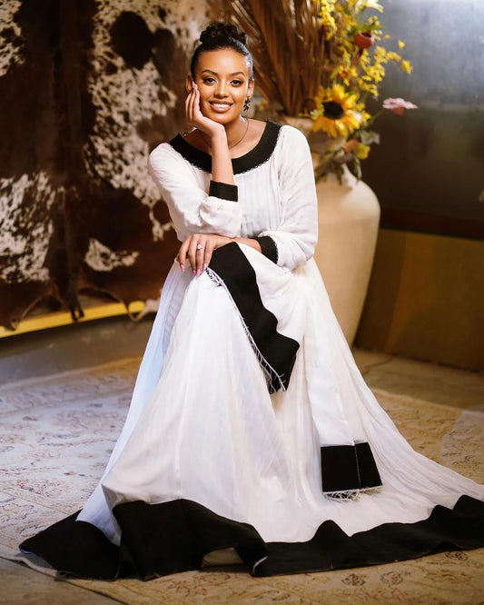 Modern Luxury Black Menen Sophistication in Contemporary Habesha Dress