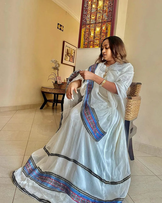 Blue Design Simple Habesha Garment Habesha Kemis Traditional Habesha Libs