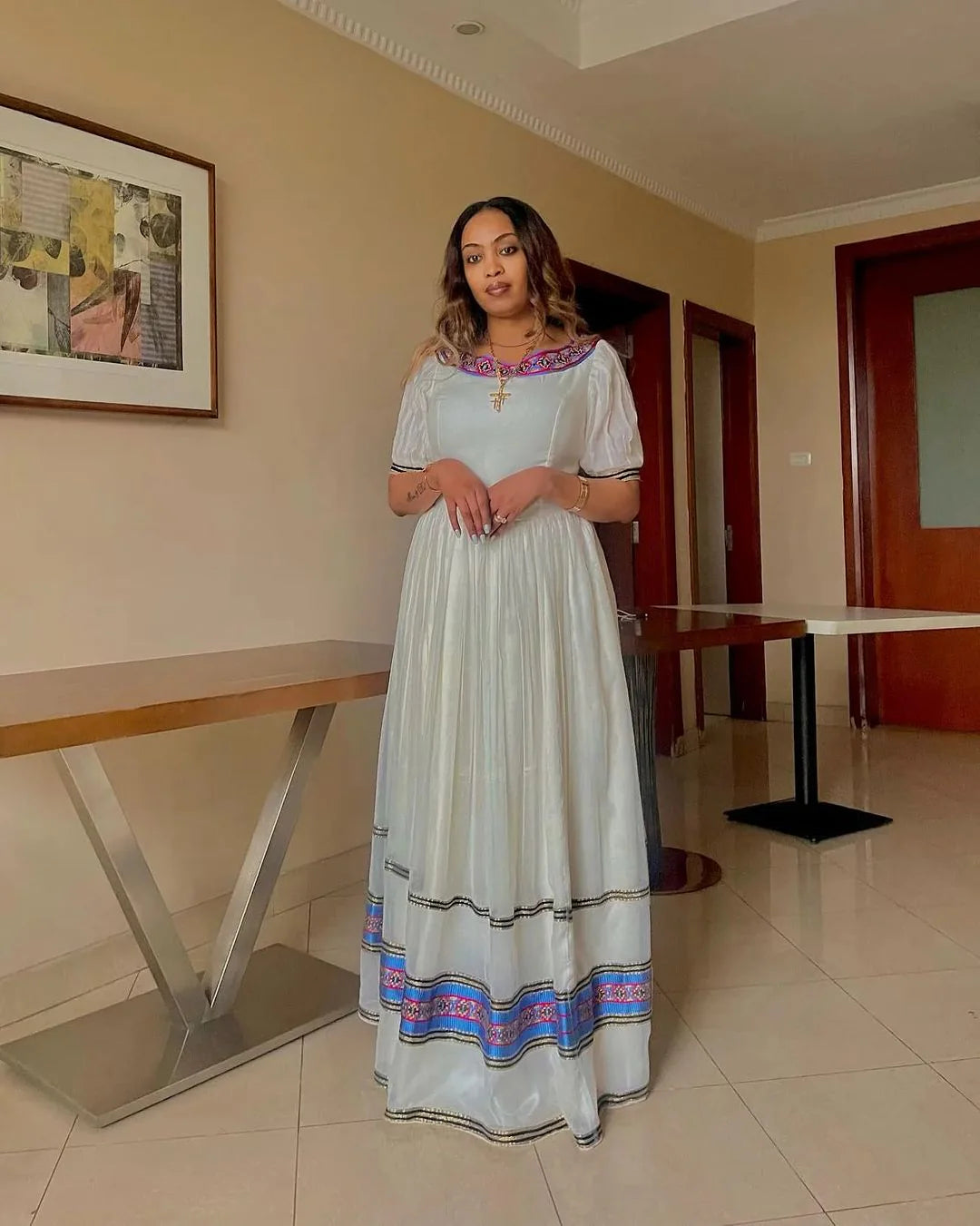 Blue Design Simple Habesha Garment Habesha Kemis Traditional Habesha Libs