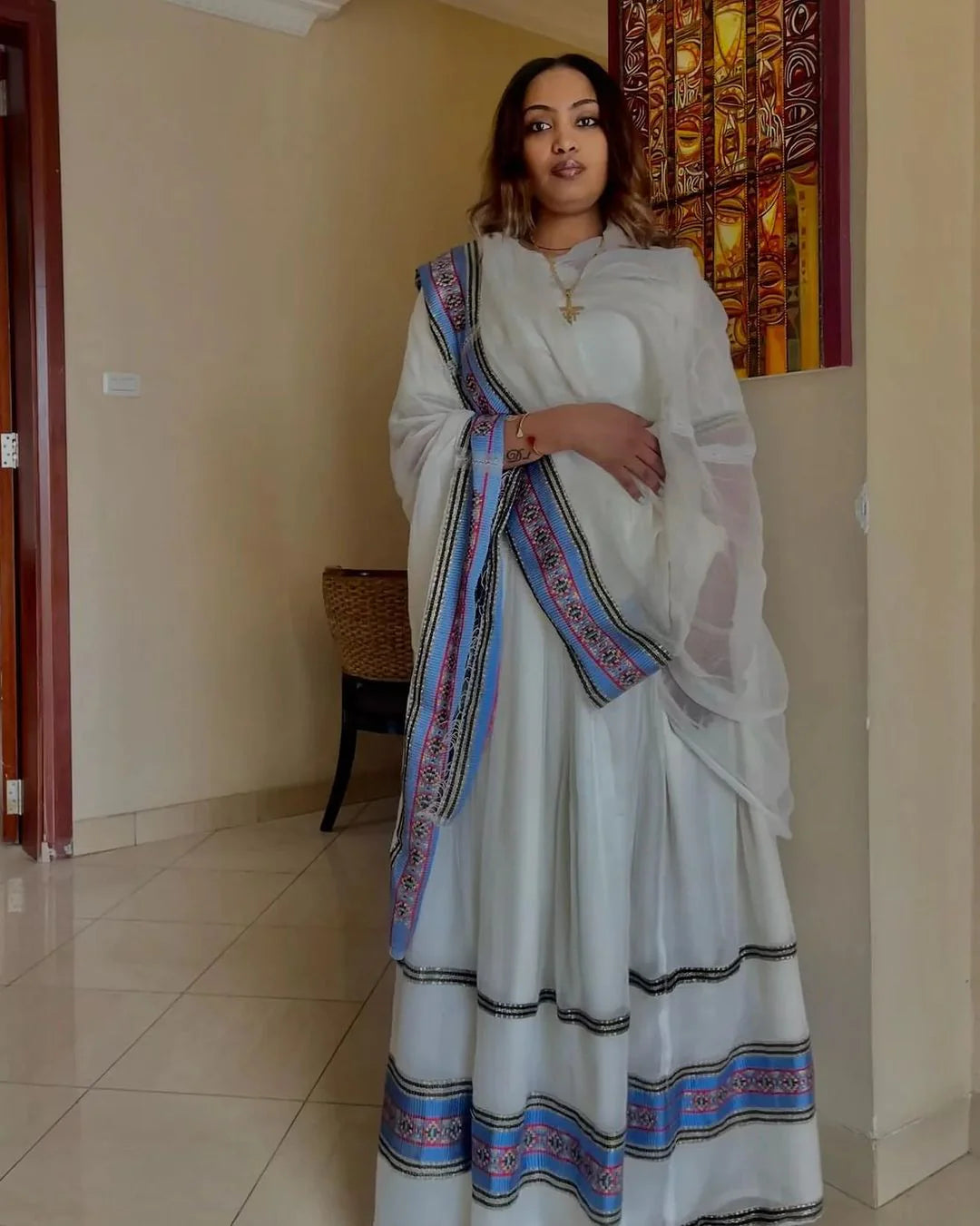Blue Design Simple Habesha Garment Habesha Kemis Traditional Habesha Libs