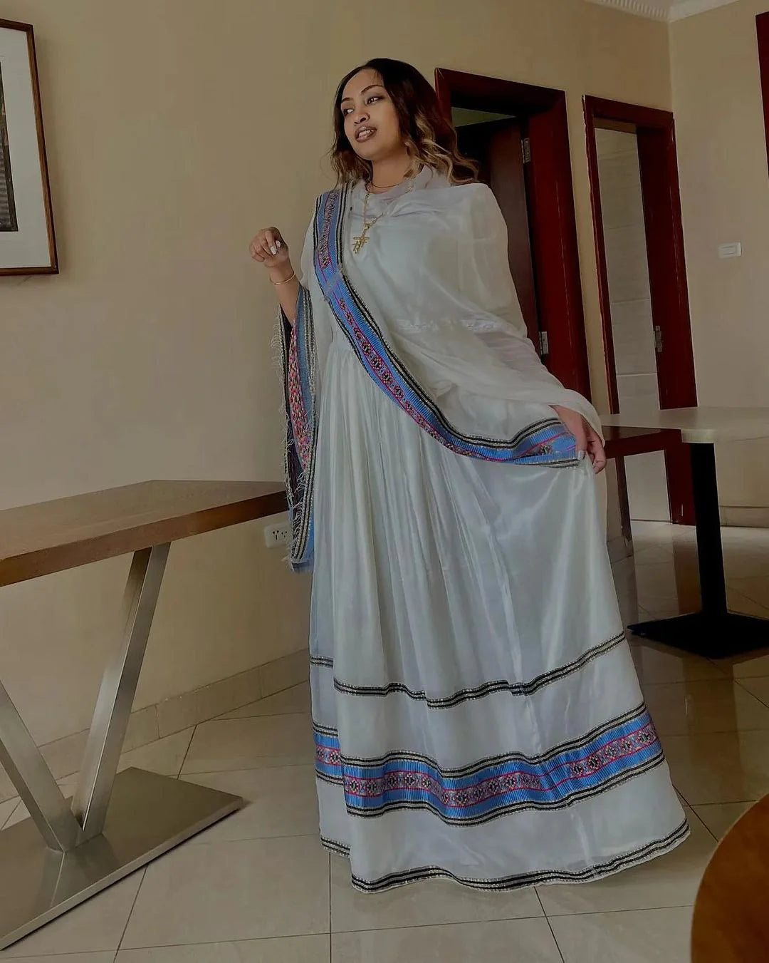 Blue Design Simple Habesha Garment Habesha Kemis Traditional Habesha Libs