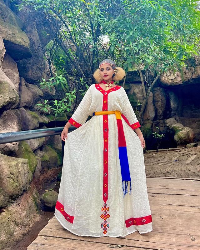 Basic Crimson Habesha Outfit Traditional Habesha Garment