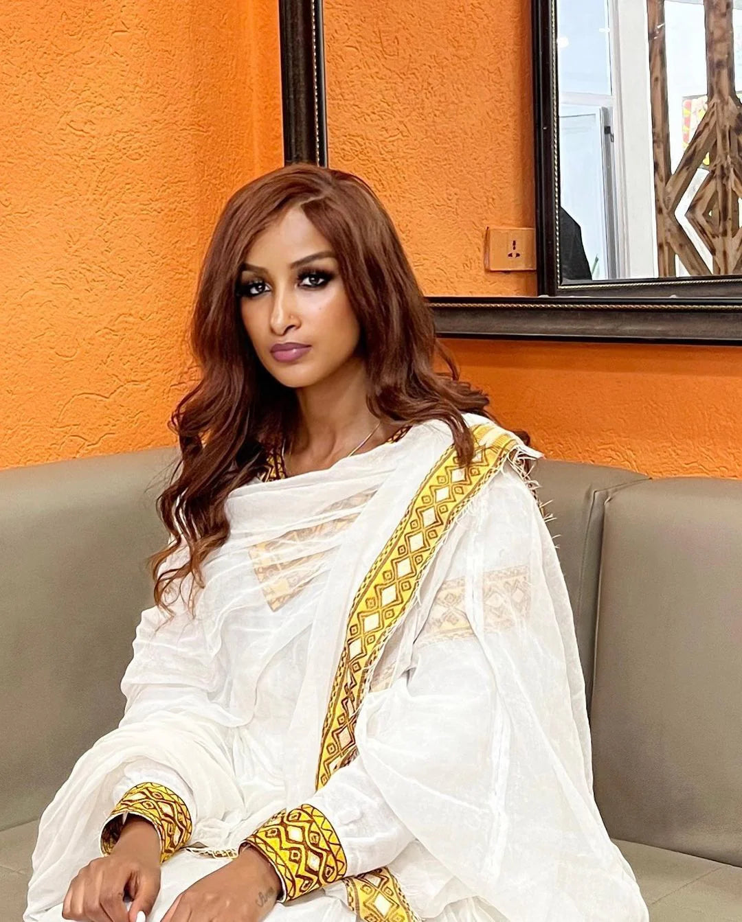 Contemporary Golden Yellow Habesha Kemis Beautiful Habesha Dress Style