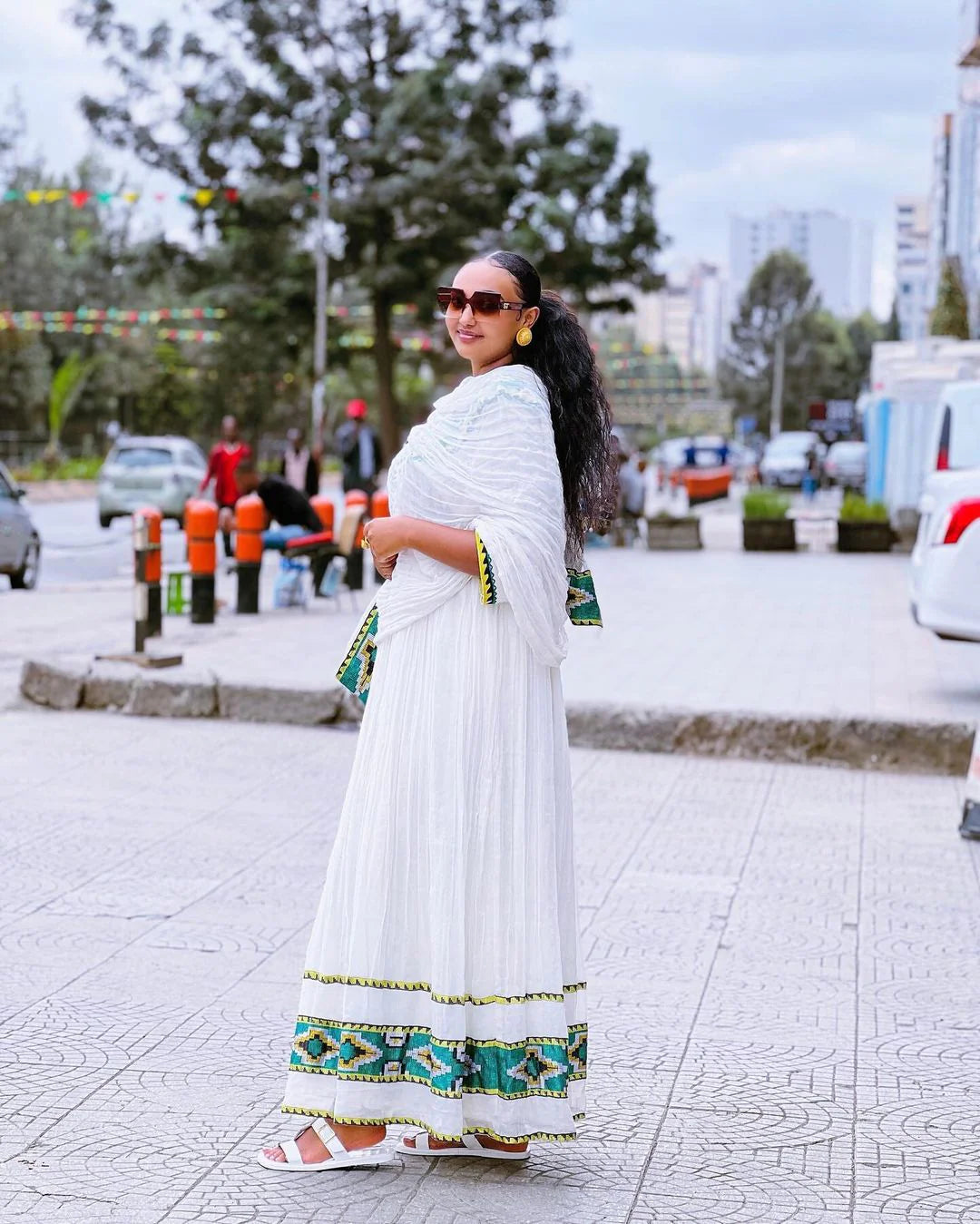 Regal Habesha Kemis Menen fabric, serene blue Graceful beauty